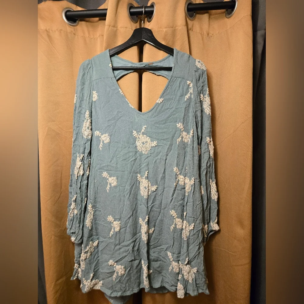 Free People Mini Dress M Emmas Embroidered Floral Tunic